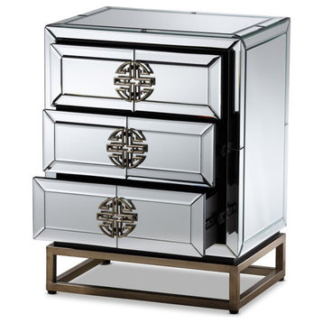 Bowery Hill Mirrored and Bronze Finished 3-Drawer Nightstand