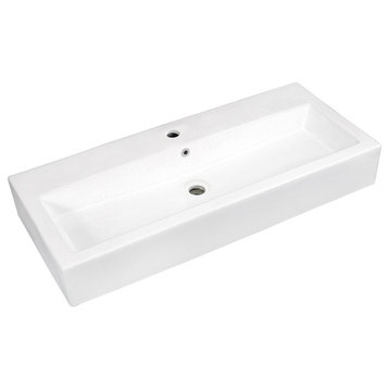 Fauceture Ev3917 Elongated 39"x17" Rectangular White Vessel Sink, White