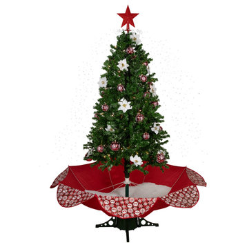 6' Green & Red Musical Lighted Artificial Christmas Tree White LED Lights