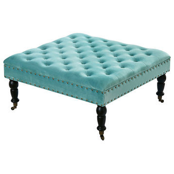 Supersoft Tuft Coffee Table Ottoman, Agate Green, 33"x33"x18"