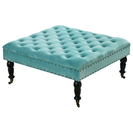 Supersoft Tuft Coffee Table Ottoman, Agate Green, 33"x33"x18"