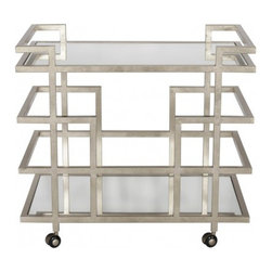Worlds Away Ireland Silver Leaf Bar Cart w/ Mirror Top - Bar Carts