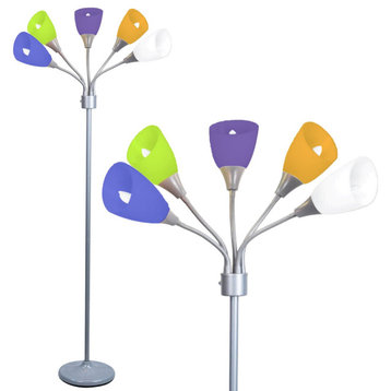 Light Accents Medusa Floor Lamp With 5 Adjustable Multicolor Acrylic Shades, Silver