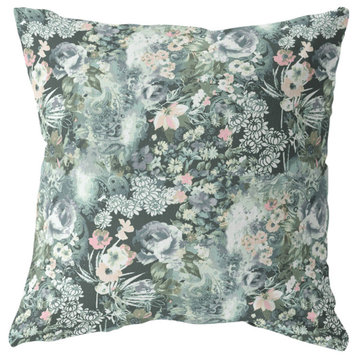 20" Green Gray Springtime Indoor Outdoor Throw Pillow