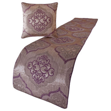 Decorative Purple Jacquard CA King 86"x18" Bed Runner, Quilted Embre Purple
