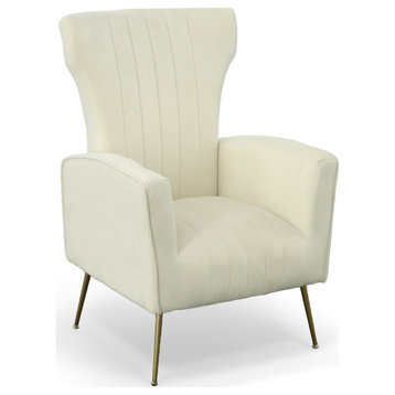 Cela Gray Velvet Upholstered Wingback Chair With Gold legs