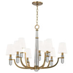 Hudson Valley Lighting - Dayton, Nine Light Chandelier, Aged Brass Finish, White Faux Silk Shade - Dayton's strong arms hold smooth crystal columns, for a look of confident glamour. The chandelier's central crystal teardrop showcases the material's pristine beauty. Softly textured tailored shades balance the sheen of Dayton's glass and metal.