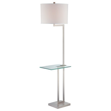 Floor Lamp W Glass Table, Ps White Fabric Shade, E27 A 150W