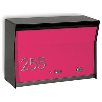 RetroBox Locking Modern Wall Mounted Mailbox, in Black and Pink