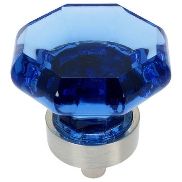 Cosmas 5268SN-BL Satin Nickel Cabinet Knob, Set of 10, Glass, Blue