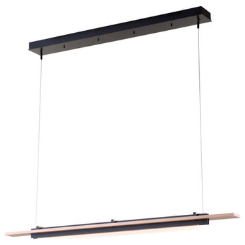 Plank LED Pendant - Black Finish - Maple Wood Accents - Standard Overall Height