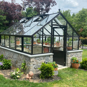 Nicolock Paver Patio with Fireplace, Small Kitchen and Greenhouse