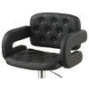 Adjustable Bar Stool with Armrests, Black Faux Leather