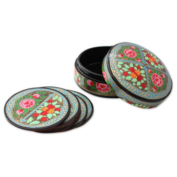 Kashmir Floral Papier Mache Coasters, 6-Piece Set