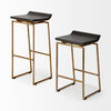 Givens Dark Brown Solid Wood Seat with Gold Metal Frame Counter Stool