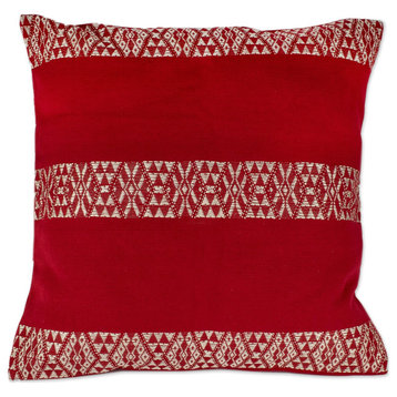 Novica Handmade Mountains And Valleys In Red Cotton Cushion Cover