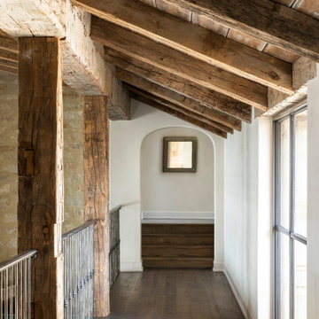 Antique Hand Hewn Beams And Brown Barnwood Ceiling Planking