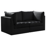 Meridian Furniture - Jacob Velvet Upholstered 2-Piece Modular Sofa, Black - Create the ideal seating arrangement for your space when you pick and choose the elements you like mostincluding this Jacob velvet modular sofa. Mix and match items in the Jacob collection to bring your living space or family room together with a personalized slant. Soft black velvet upholstery is soft and welcoming to the touch, adding a luxurious feel to everyday seating. Deep channel tufting adds to the piece's durability, and latches underneath the unit make it easy to attach to other pieces in the collection.