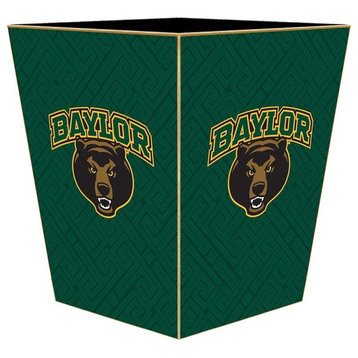 WB3118-Baylor Bears on Green Crock Wastepaper Basket