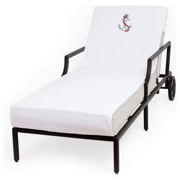Anchor Embroidered Standard Size Chaise Lounge Cover, White