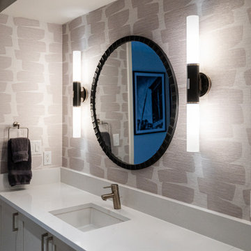 Contemporary Guest Bathroom Vanity with Designer Wallcovering