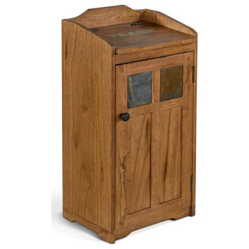 Pemberly Row 16" Farmhouse Wood Trash Box in Rustic Oak