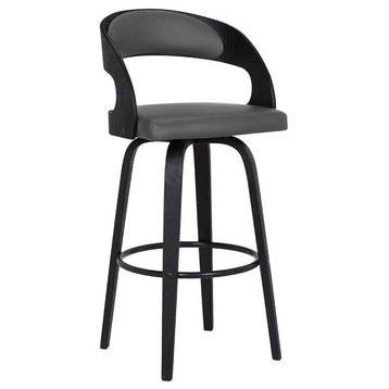Armen Living Shelly 30" Modern Faux Leather Barstool in Black and Gray