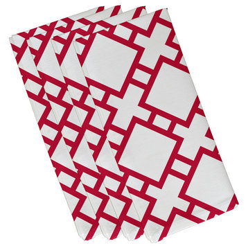 19"x19" Square in St. Louis, Geometric Print Napkins, Set of 4, Pink/Fushcia
