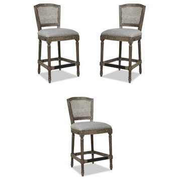 Home Square Rattan Wicker High Back Bar Stool in Dark Heathered Gray - Set of 3