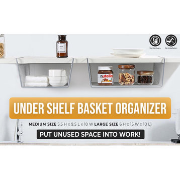 Storage Bin, Under Shelf Basket, Silver Medium