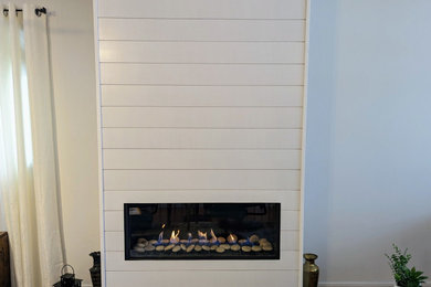 Modern gas fireplace - linear with shiplap finish