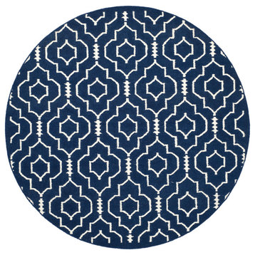Safavieh Dhurries Collection DHU637 Rug, Navy/Ivory, 6' Round