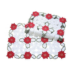 Xia Home Fashions - Holiday Poinsettia Embroidered Cutwork Placemat, 14"x20", Set of 4 - Placemats