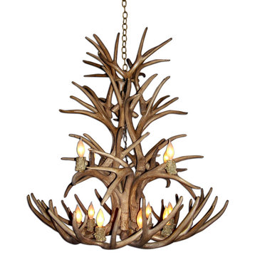 Reproduction Antler Whitetail / Mule Deer Combo Chandelier, Large, Rawhide Shade