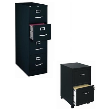 2 Piece Value Pack 4 Drawer and Mobile 2 Drawer File Cabinet in Black