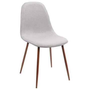 Pebble Mid-Century Modern Dining/Accent Chair in Walnut and Grey Fabric -...