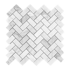 Carrara White Marble Polished Herringbone Mosaic Tile, 12"x12" Sheets, Set of 5