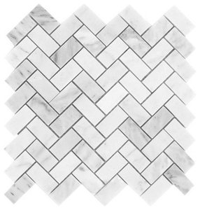Carrara White Marble Polished Herringbone Mosaic Tile, 12"x12" Sheets, Set of 5