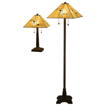 Serena d'italia Tiffany 2-Light White Mission Floor and Table Lamp Set