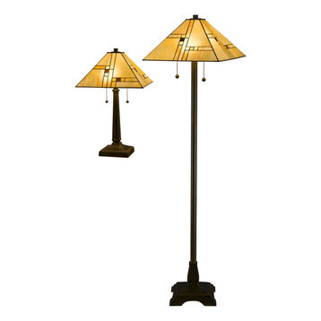 Serena d'italia Tiffany 2-Light White Mission Floor and Table Lamp Set