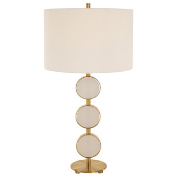 Brass Gold White Alabaster Stone Circles Table Lamp 29 in Rings Discs Geometric