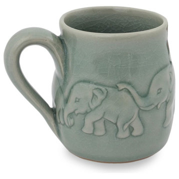 Light Blue Elephant Parade Celadon Ceramic Mug