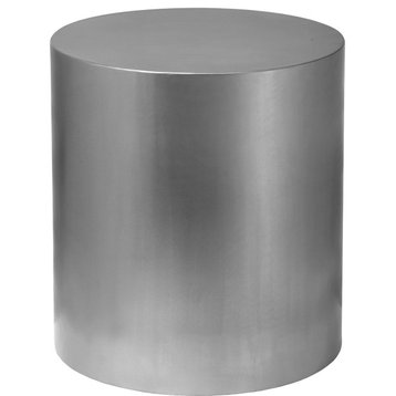 Cylinder Round Durable Metal End Table, Brushed Chrome