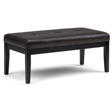Lacey 43 Inch Wide Tufted Ottoman Bench In Distressed Black Faux Air Leather
