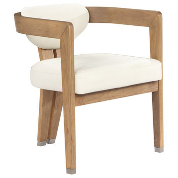 Carlyle Vegan Leather Upholstered Dining Chair, Cream, Natural Finish