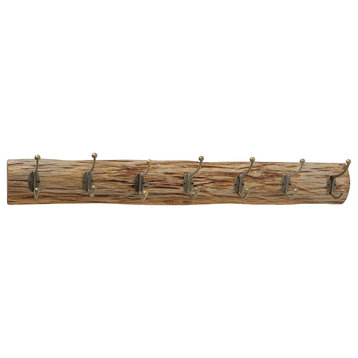 7 Hook Oak Plank Wall Rack, 29.5 Inches