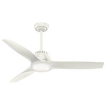 Casablanca Fan Company - Casablanca 52" Wisp Ceiling Fan With Light Kit & Handheld Remote, Fresh White - A contemporary design with a little flare of retro, the Wisp LED ceiling fan brings a balance of finesse and joviality into your home. The unique curvature in the blades adds a touch of personality to an otherwise clean, elegant design. The Wisp features an integrated light kit with a dimmable, energy-efficient LED bulb that shines a soft light through cased white glass. The result is a composition with an elegant, airy aura that will inspire joy and comfort throughout the entire room.