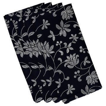 Traditional Floral, Floral Print Napkin, Navy Blue, Set of 4