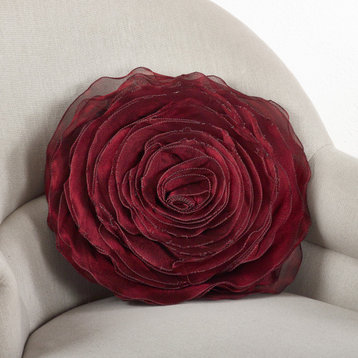 Rose Design Throw Pillow, Burgundy, 16", Poly Filled