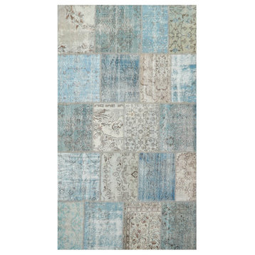 6'x9' Hand Knotted Wool Turkish Patchwork Oriental Area Rug Blue, Gray